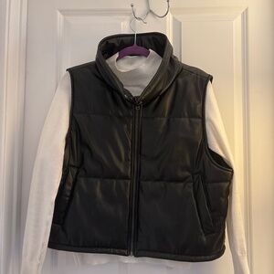 Anthropologie Black Faux Leather Puffy Vest Size L